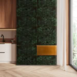 miedź w kuchni z zielonym akcentem